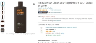 Piz Buin In Sun Loción Solar Hidratante SPF 50 de 200ml por 6,95€