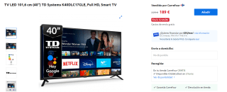 TV LED 40" TD Systems K40DLC17GLE, Full HD, Smart TV por 189€