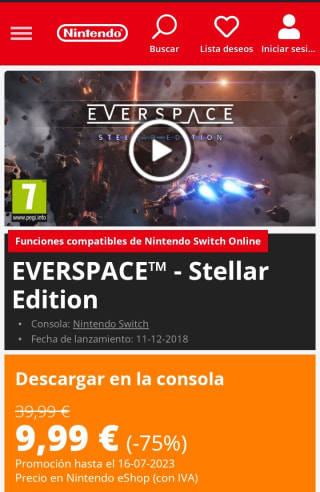 EVERSPACE™ - Stellar Edition Nintendo Switch por 9,99€.