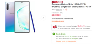Samsung Galaxy Note 10 SM-N970U 256GB por $4,613 en Linio