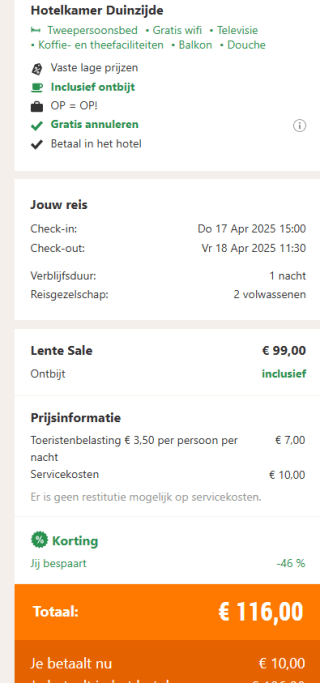 Overnachting voor 2 personen met ontbijt in Strandhotel Westduin voor 58 p.p. via Hotelspecials