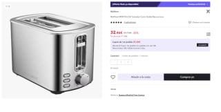 My Wave - Tostador Pequeño 2 Ranuras - Para Todo Tipo de Pan y Bollería - Potencia de 850W por 32.46€ (Cuenta Nueva 22.46€)