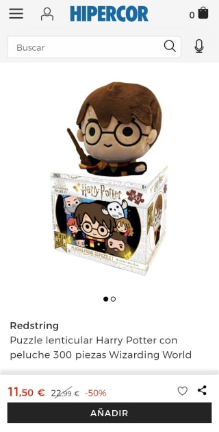 Puzzle lenticular Harry Potter con peluche 300 piezas Wizarding World por 11,50€.