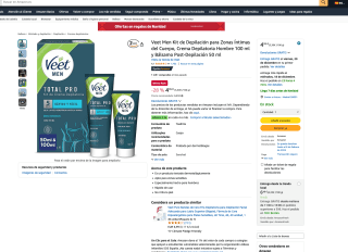 Veet Men Kit de Depilación para Zonas Íntimas del Cuerpo Crema Depilatoria Hombre 100 ml y Bálsamo Post-Depilación 50 ml por solo 4,95€