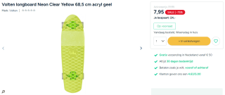 Volten longboard Neon Clear Yellow 68,5 cm voor €7,95 bij Internet Toys