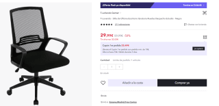 Silla de oficina o escritorio por 29.99€ (Cuenta Nueva 19.99€.)