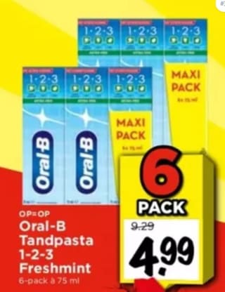Oral-B tandpasta 6 tubes voor €4,99 bij Vomar