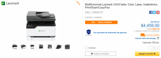 Multifuncional Lexmark CX431adw por $4,459 en CyberPuerta