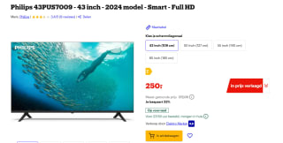 Philips 43PUS7009/12 tv 109,2 cm (43") 4K Ultra HD Smart TV Wifi voor €250 bij Bol