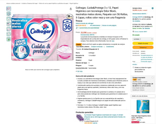 Papel Higiénico con tecnología Odor Block Colhogar 3 x 12 36 Rollos por 14,57€