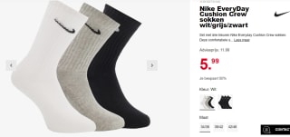 Nike EveryDay Cushion Crew sokken 3 paar voor €5,99 bij Scapino