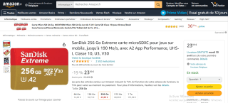 Carte microSDXC SanDisk 256 Go Extreme avec A2 App Performance à 23,99€
