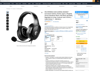 Auriculares Estéreo MSI IMMERSE GH20 GAMING HEADSET por 48,38€