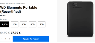 Disque dur externe 2.5" WD Elements Portable à 37,99€