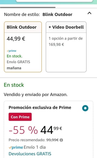 Blink Outdoor Cámara de seguridad HD inalámbrica por 44,99€.