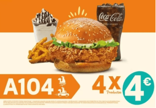Cupón Menú 4 productos por solo 4€ de Popeyes