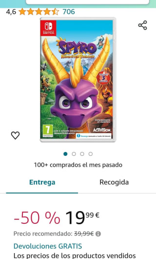 Spyro Reignited Trilogy Nintendo Switch por 19,99€.