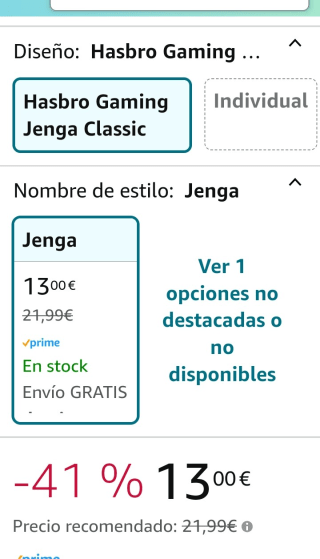 Juego Jenga Original por 13€.