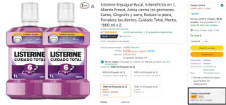 Pack 2 Listerine Enjuague Bucal, Cuidado Total capacidad total 2 litros por 8,69€