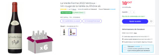 Lot de 6 Bouteilles de Vin rouge Vallée du Rhône La Vieille Ferme 2022 Ventoux à 18,47€