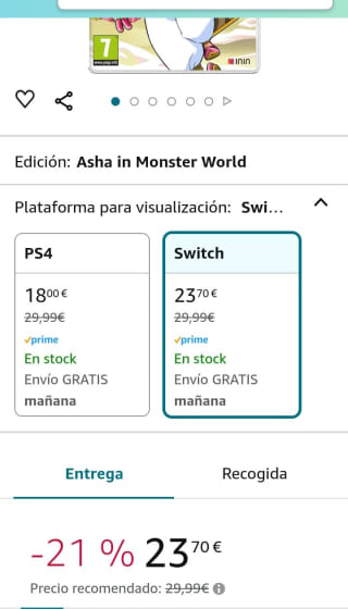 Wonder Boy. Asha in Monster World Nintendo Switch por 23,70€.