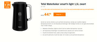 Tefal Waterkoker smart'n light 1,7L voor €44.99 bij de AH