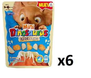 6 Bolsas de Mini Galletas DINOSAURUS Choco Blanco 100 Gramos por 6.96€