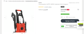Hidrolavadora NAPPO 1800W Jabonera 5mts Manguera por $49.990