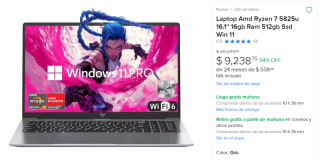 Laptop AMD Ryzen 7 5825U 16.1'' 16GB 512GB SSD por $9,239 | Mercado Libre