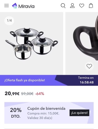 San Ignacio Bateria de Cocina 5 Piezas Palma por 16,80€.