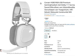 Corsair HS80 RGB Gaming Headset Wit voor €79,99 bij Amazon
