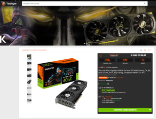 Placa Gráfica da Gigabyte, modelo NVIDIA GeForce RTX 4060 de 8GB - R$ 2.099