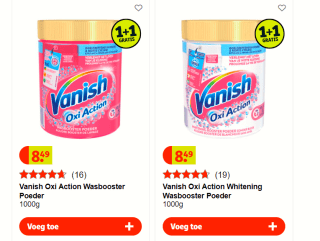 Vanish Oxi Action en Whitening Wasbooster 1 kilo 1+1 gratis bij Kruidvat
