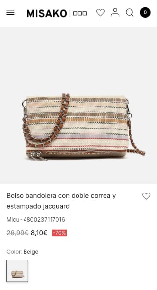 Bolso Bandolera con doble correa y estampado jacquard por 8,10€.