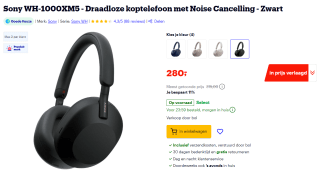 Sony WH-1000XM5 koptelefoon voor €280 bij Bol