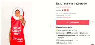 EasyToys Feest Kostuum voor €29,99 bij Easytoys