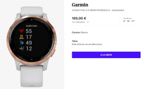 Garmin Vivoactive 4S Blanco - GPS, Pulsómetro, Sensores ABC, Pulsioxímetro, BT + WiFi, Connect IQ por 195€