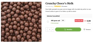 Crunchy Choco's Melk voor 99 cent ( 400 gram) bij De Notenshop