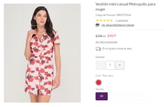 Vestido Mini Casual Metropolis Talla CH por $119 en Suburbia