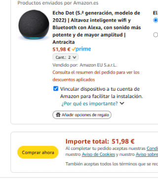 Pack de 2 Echo Dot (5.ª generación, modelo de 2022) por 51,98€