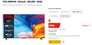 TCL LED TV 4K 164cm (65inch) voor €499 bij Bol.com