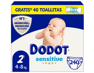 Dodot Sensitive Talla 2 240 pañales + toallitas por 36,74€