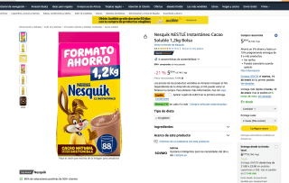Nesquik NESTLÉ Instantáneo Cacao Soluble 1,2kg por solo 4,80€