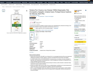 Pantene Pro-V Suave y Liso Champú 1000ml dispensador Pelo Encrespado y Apagado por solo 7,89€