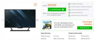 42,5" Acer Predator CG437KP UHD 4ms 144Hz Gaming monitor voor €549 bij Yorcom