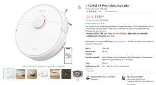 Robot aspirador Dreame F9 Pro, 4 W, 150 min Autonomía, Diseño Ultrafino 8 cm por 115€