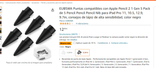 Pack x5 puntas compatibles con Apple Pencil 2 1 Gen.Pack por 3.90€