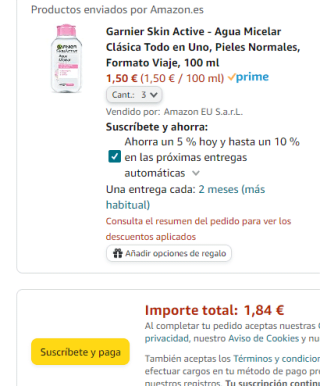 3 botes de Agua Micelar Garnier Skin Active por solo 1,84€ la unidad sale a 0,61€
