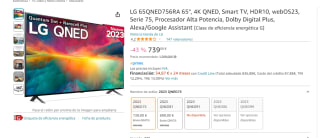 TV 65" LG 65QNED756RA , 4K QNED, Smart TV, HDR10 por 739€