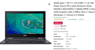 Acer Spin 1 SP111-33-P2BF 29,5 cm (11.6") Touchscreen voor €311,99 bij Amazon